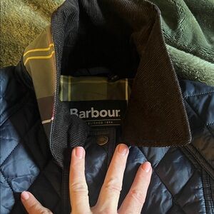 Barbour Navy Quilted Jacket with Corduroy Collar